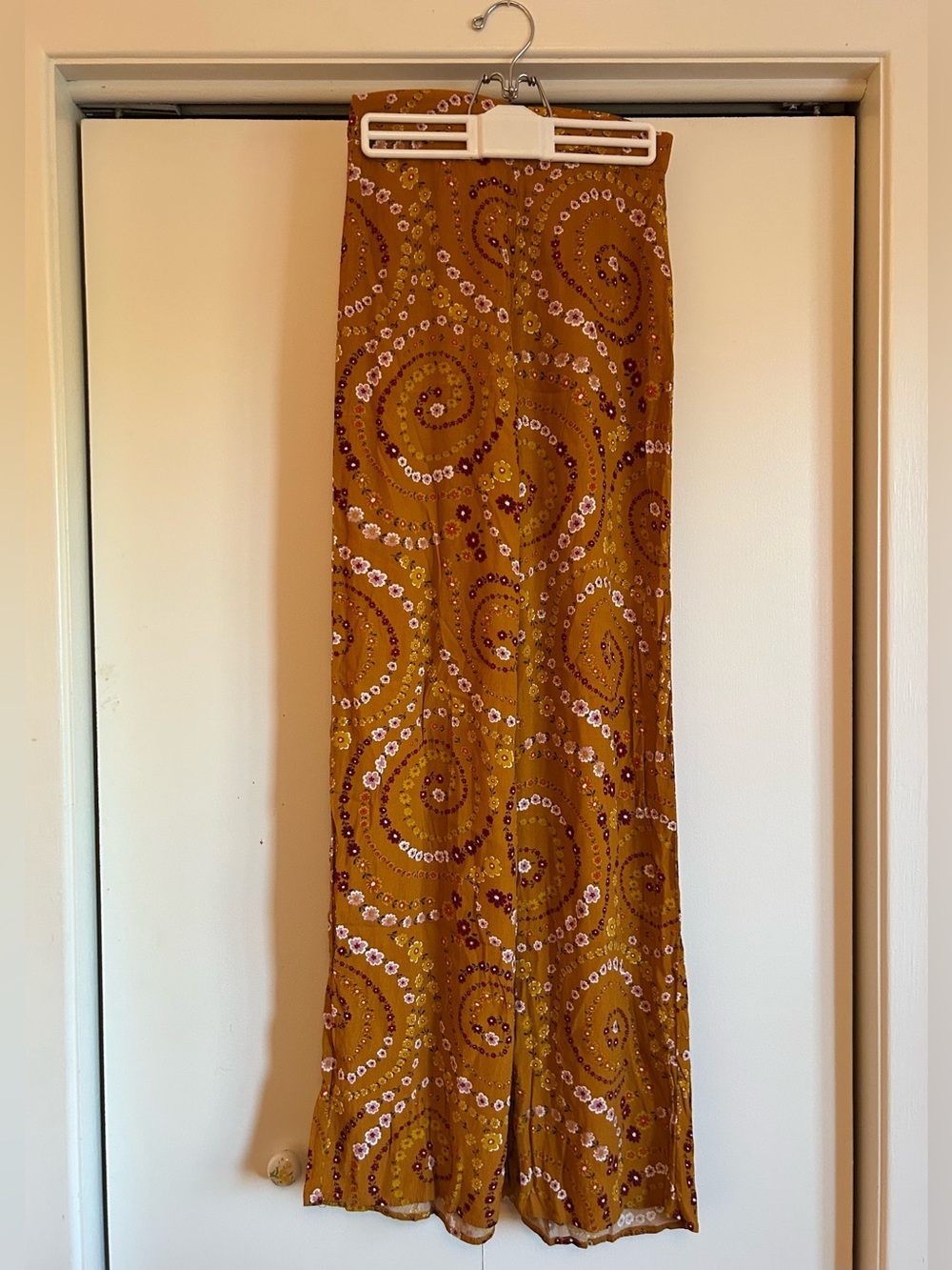 Forever 21 Mustard Floral Print Wide Leg Pants